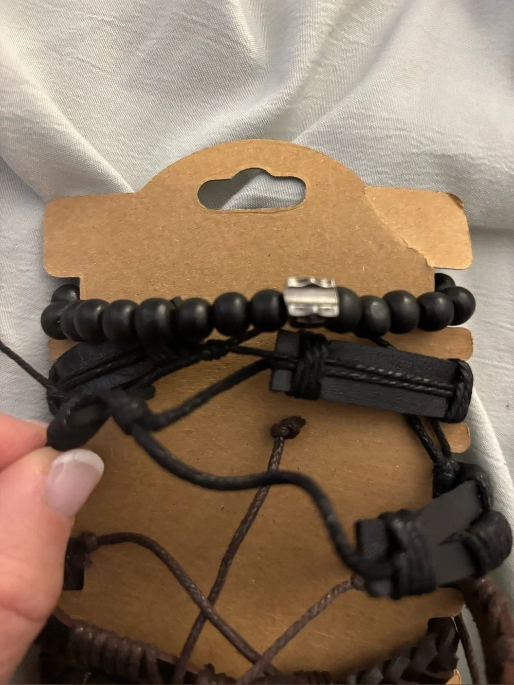 Tree Of Life Layered Black  Leather Bracelet Set